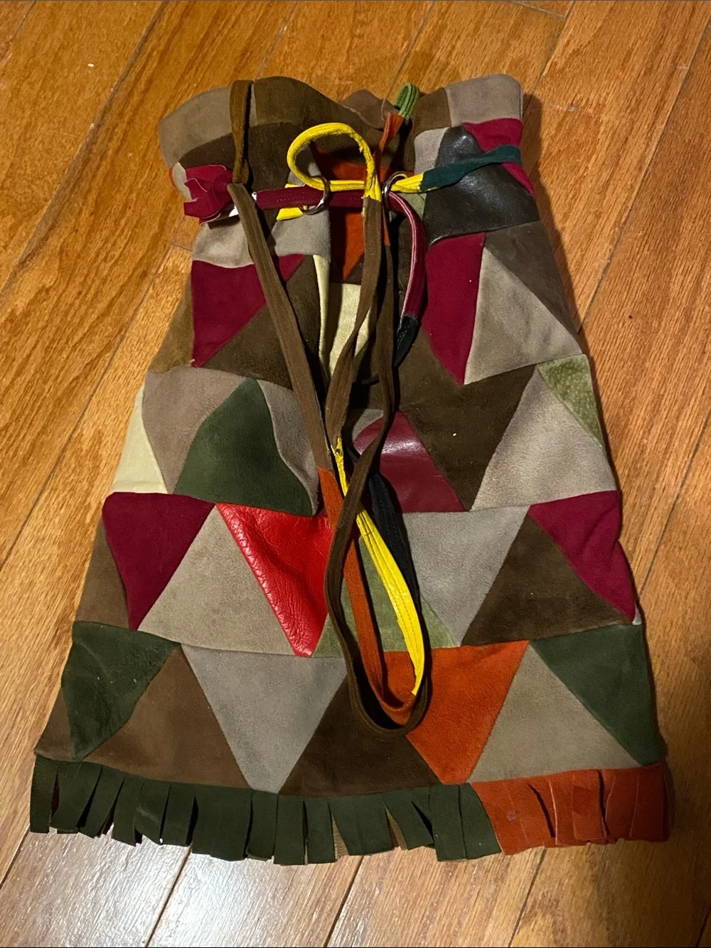 Multicolor Triangle Suede Fringe Shoulder Bag